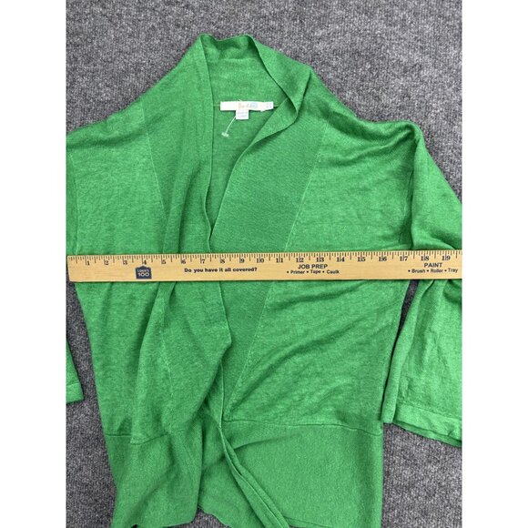 Boden Sweater Womens US 6 Green Linen Wrap Cardigan 3/4 Sleeve Belted Tie Waist - Picture 3 of 8